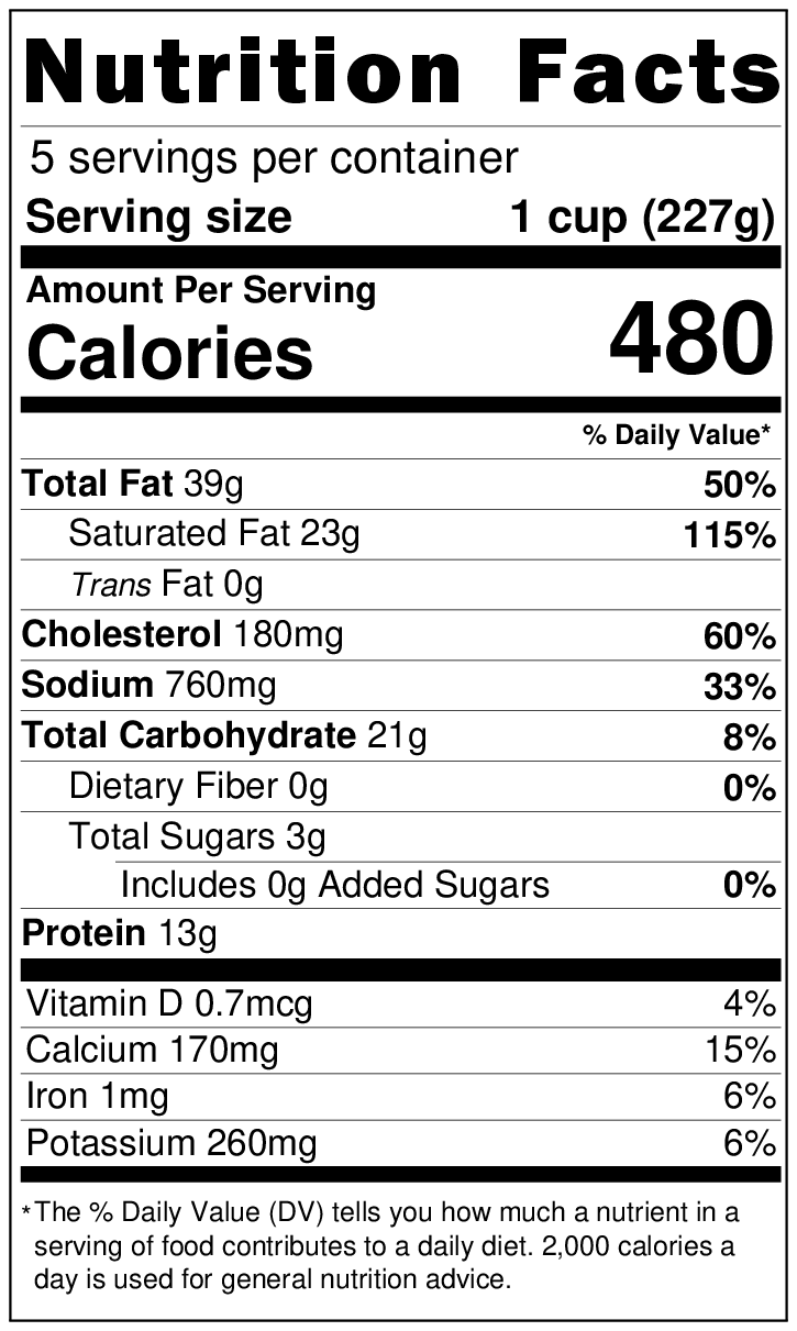 Original Nutrition Label
