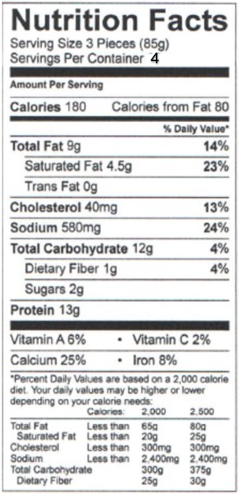 Original Nutrition Label