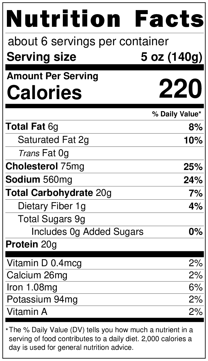 Original Nutrition Label
