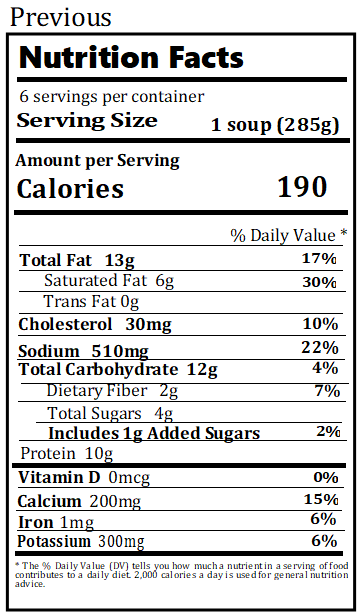 Original Nutrition Label