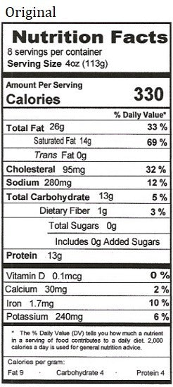 Original Nutrition Label
