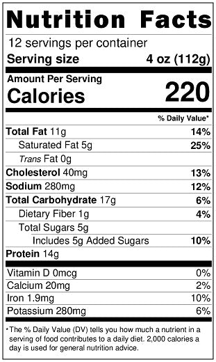 Original Nutrition Label