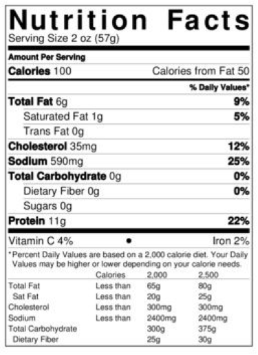 Original Nutrition Label