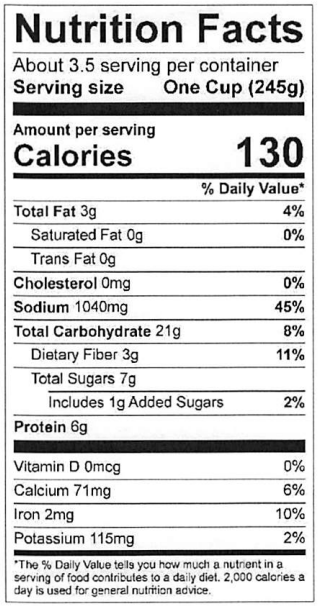 Original Nutrition Label