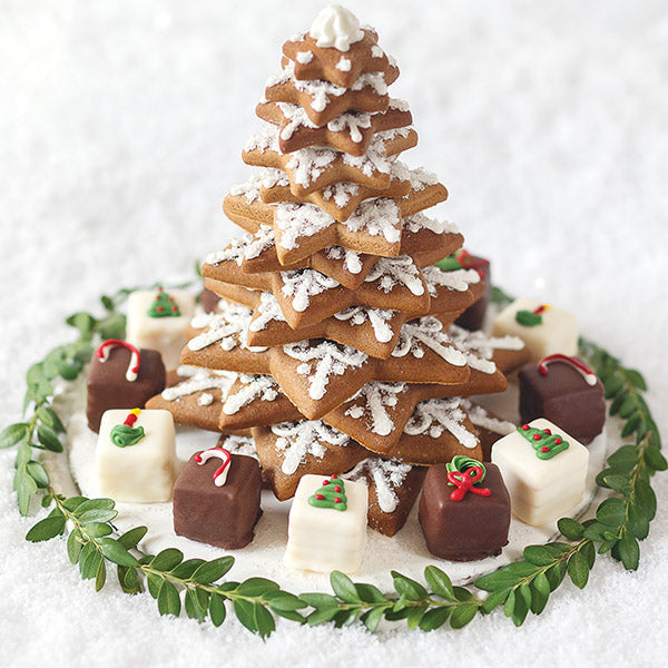 One Nordic Gingerbread Cookie Star Tree with Holiday Petit Fours