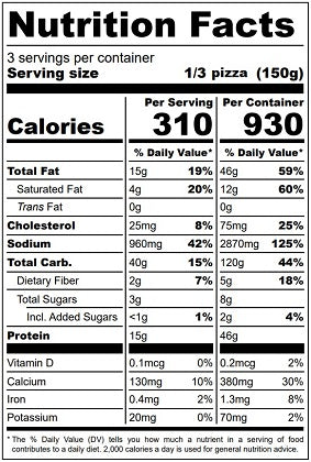 Original Nutrition Label