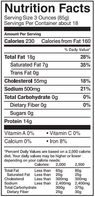 Original Nutrition Label