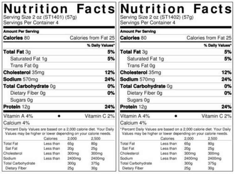 Original Nutrition Label