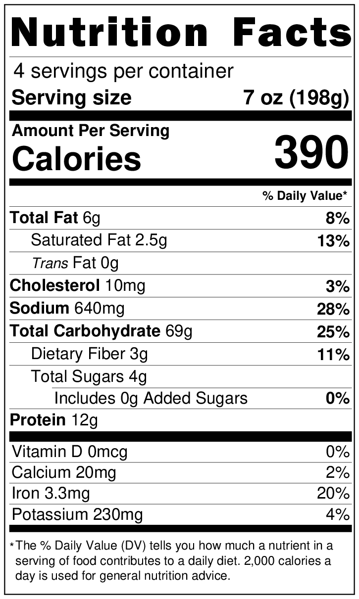 Original Nutrition Label