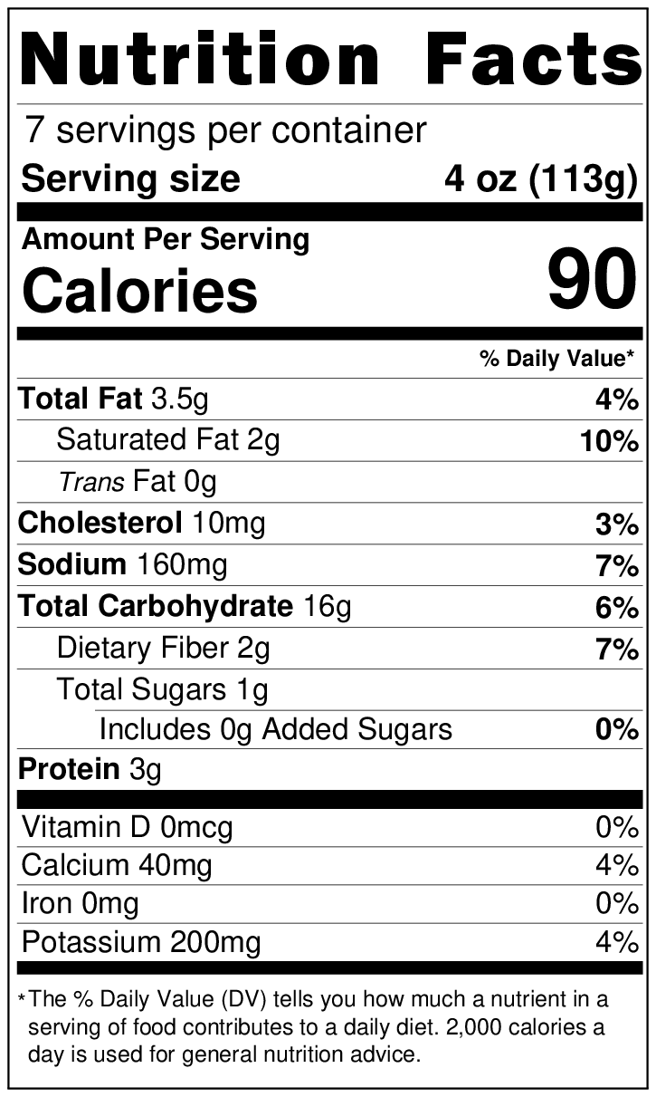 Original Nutrition Label