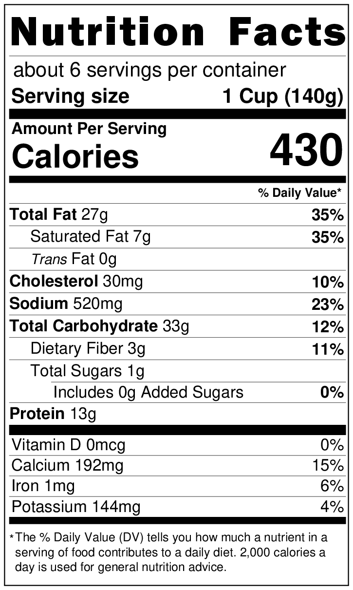 Original Nutrition Label