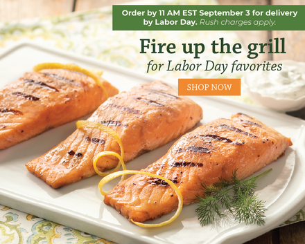 Salmon filets on a platter - Fire up the grill for Labor Day favorites. Order by 11am September 3 for delivery by Labor Day