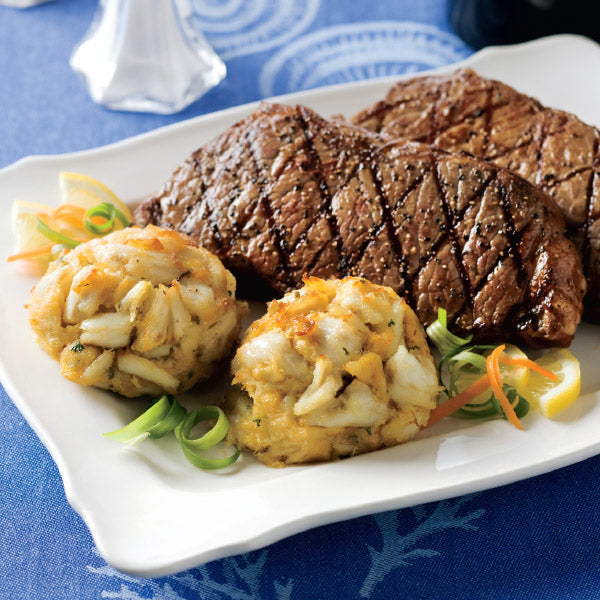 featuring New York Strip Steaks and Perfect Crab Cakes (top)