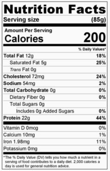 Original Nutrition Label