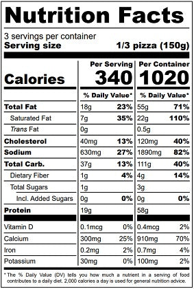 Original Nutrition Label