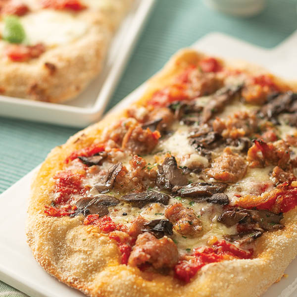 Artisanal Pinsa Pizza, featuring Sausage & Mushroom