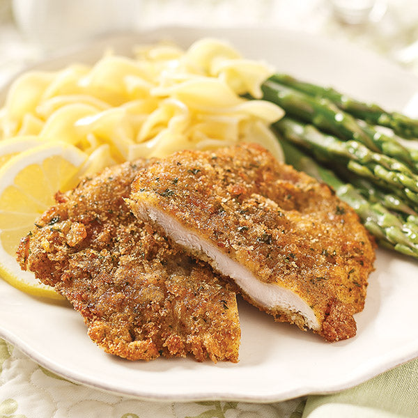 Pork Schnitzel (left)
